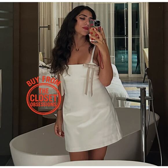 ZARA Satin Bow Mini Dress NWT | Oyster White Short Dress - Picture 11 of 16